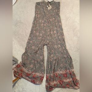 Easel Floral Jumpsuit in Green and Pink